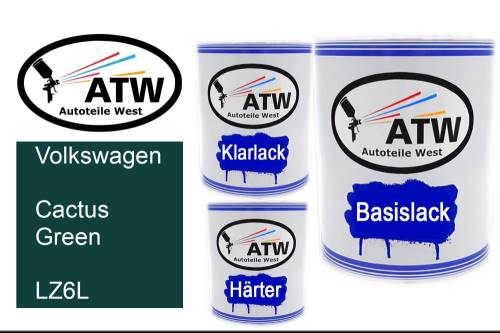 Volkswagen, Cactus Green, LZ6L: 1L Lackdose + 1L Klarlack + 500ml Härter - Set, von ATW Autoteile West.